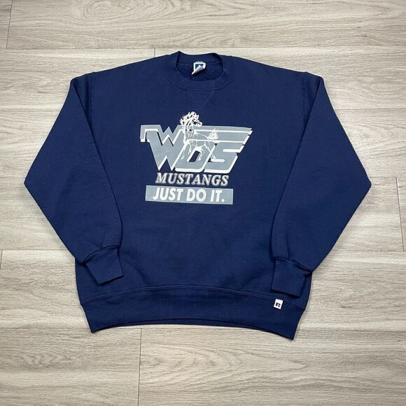 Vintage Russell Athletic Sweatshirt Mens Extra Large Blue 90s Crewneck Mustangs - Picture 1 of 9